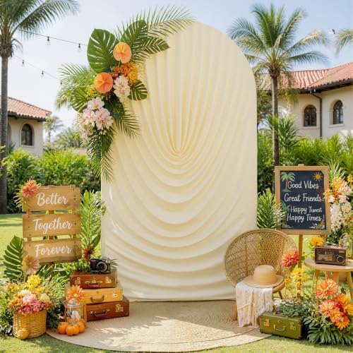 7.2FT Beige Draped Arch Cover, Ruched Ripple Arch Backdrop Cover for Wedding, Baby Shower, Birthday, Bridal