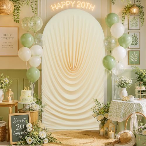 7.2FT Beige Draped Arch Cover, Ruched Ripple Arch Backdrop Cover for Wedding, Baby Shower, Birthday, Bridal, alternate view 2