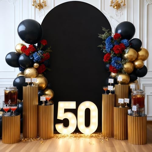 7.2FT Black Arch Backdrop Cover - Polyester Fitted Wedding Arch Stand Covers Round Top Chiara Arch Backdrop, alternate view 5
