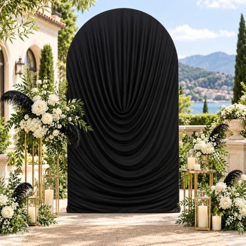 7.2FT Black Draped Arch Cover, Ruched Ripple Arch Backdrop Cover in 7.2FT in Black
