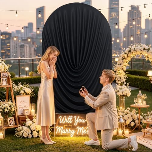 7.2FT Black Draped Arch Cover, Ruched Ripple Arch Backdrop Cover in 7.2FT in Black, alternate view 2