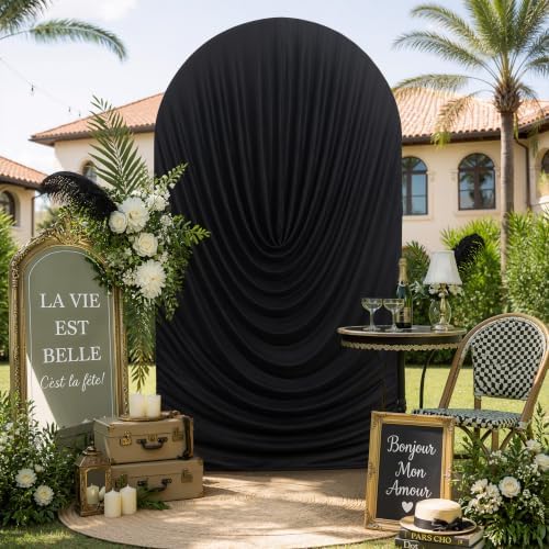 7.2FT Black Draped Arch Cover, Ruched Ripple Arch Backdrop Cover in 7.2FT in Black, alternate view 3