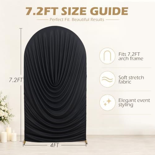 7.2FT Black Draped Arch Cover, Ruched Ripple Arch Backdrop Cover in 7.2FT in Black, alternate view 5