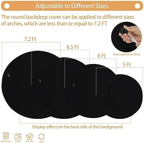 7.2FT Black Round Backdrop Cover with Size Adjuster & 4 Metal Clips, Universal Fit for 5ft-7.2ft Circle Stand, alternate view