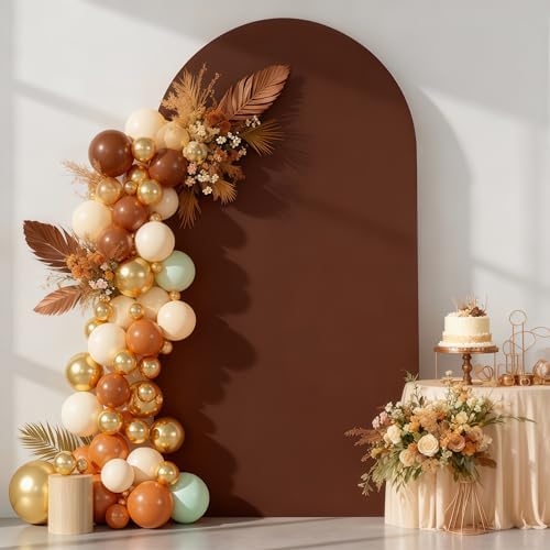 7.2FT Brown Arch Backdrop Cover - Polyester Fitted Wedding Arch Stand Covers Round Top Chiara Arch Backdrop
