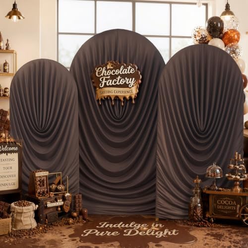 7.2FT Brown Arch Backdrop Cover Spandex Fitted Chiara Round Top Event Decor in 7.2FT in Brown, alternate view 3