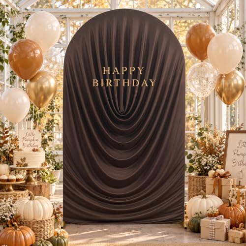 7.2FT Brown Draped Arch Cover, Ruched Ripple Arch Backdrop Cover in 7.2FT in Brown, alternate view 2