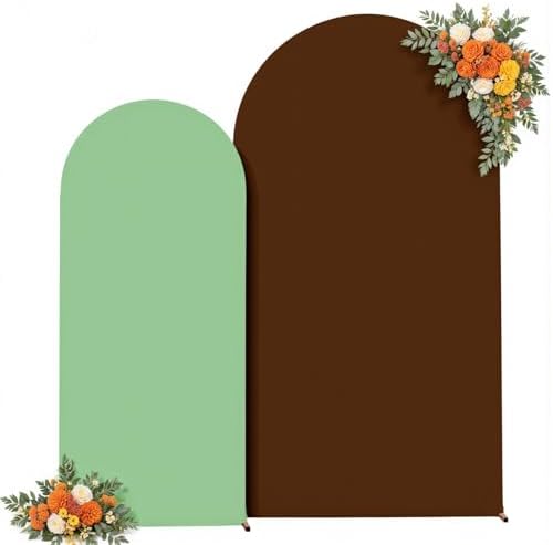 7.2FT Brown Green Arch Backdrop Cover - Stretchy Spandex Fabric Fitted Round Top Chiara Backdrop Arch Covers for, alternate
