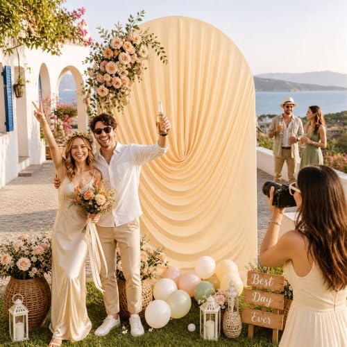 7.2FT Champagne Arch Backdrop Cover Spandex Fitted Round Top Event Decor, alternate view 2