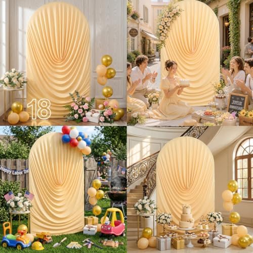 7.2FT Champagne Arch Backdrop Cover Spandex Fitted Round Top Event Decor, alternate view 5