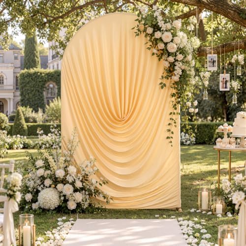 7.2FT Champagne Draped Arch Cover, Ruched Ripple Arch Backdrop Cover in 7.2FT in Champagne