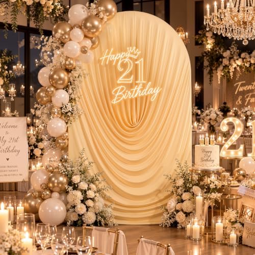7.2FT Champagne Draped Arch Cover, Ruched Ripple Arch Backdrop Cover in 7.2FT in Champagne, alternate view 2