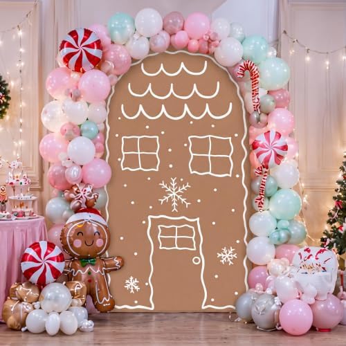 7.2ft Christmas Party Decor Gingerbread House Backdrop Arch Cover in 7.2 ft in Gingerbread House