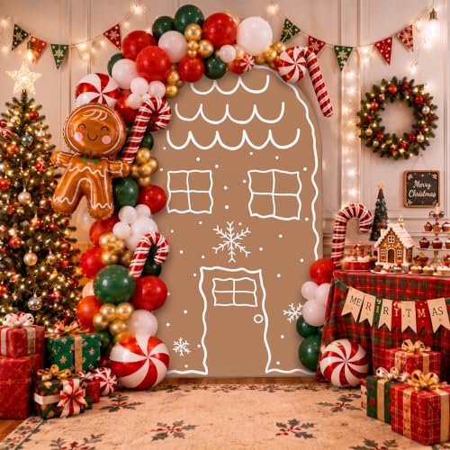 7.2ft Christmas Party Decor Gingerbread House Backdrop Arch Cover in 7.2 ft in Gingerbread House, alternate view 6