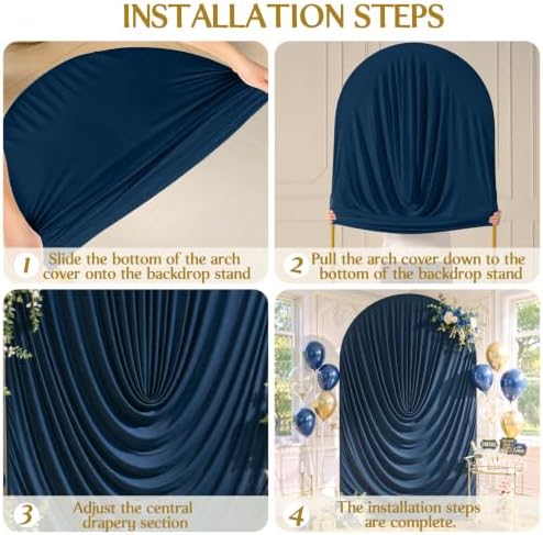 7.2ft Draped Arch Covers Navy Blue Wedding Arch Backdrop Cover Arch Covers Stretchy Backdrop Navy Blue Photo, alternate view