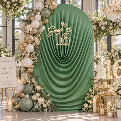 7.2FT Dusty Green Draped Arch Cover, Ruched Ripple Arch Backdrop Cover in 7.2FT in Dusty Green, alternate view 2