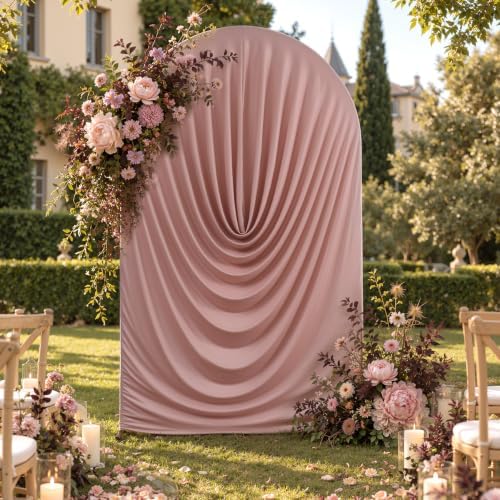 7.2FT Dusty Pink Draped Arch Cover, Ruched Ripple Arch Backdrop Cover in 7.2FT in Dusty Pink