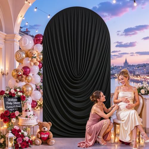 7.2FT Elegant Draped Arch Cover, Black Wedding Arch Backdrop Cover, Ruched Backdrop Cover for Wedding, Birthday, alternate