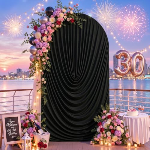 7.2FT Elegant Draped Arch Cover, Black Wedding Arch Backdrop Cover, Ruched Backdrop Cover for Wedding, Birthday, alternate