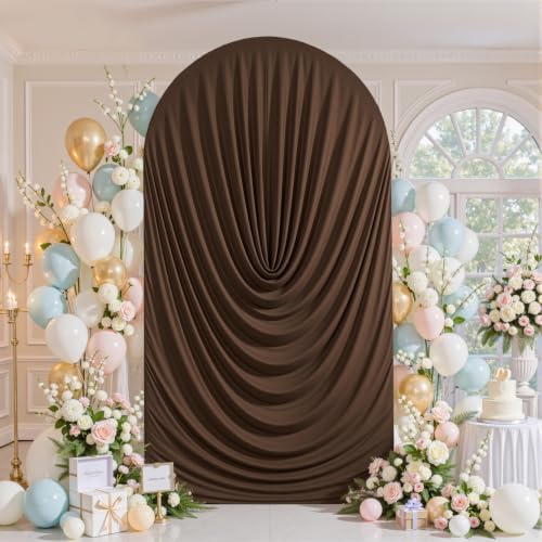 7.2FT Elegant Draped Arch Cover, Brown Wedding Arch Backdrop Cover, Ruched Backdrop Cover for Wedding, Birthday