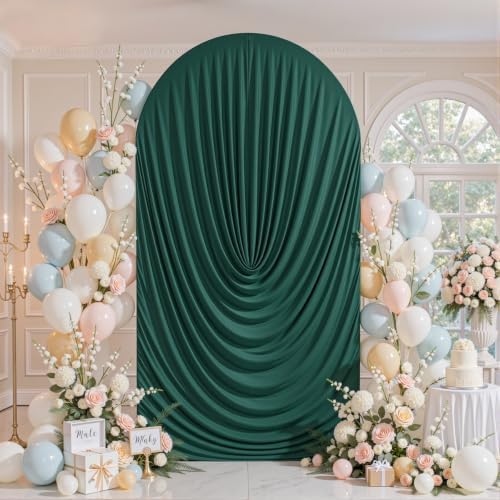 7.2FT Elegant Draped Arch Cover, Hunter Green Wedding Arch Backdrop Cover, Ruched Backdrop Cover for Wedding