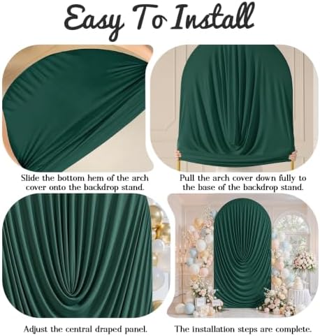 7.2FT Elegant Draped Arch Cover, Hunter Green Wedding Arch Backdrop Cover, Ruched Backdrop Cover for Wedding, alternate view