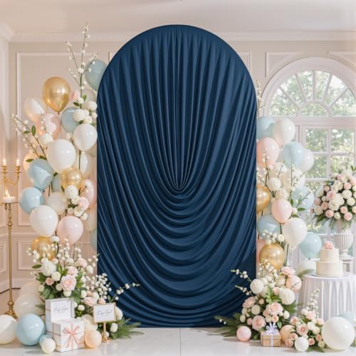 7.2FT Elegant Draped Arch Cover, Navy Blue Wedding Arch Backdrop Cover, Ruched Backdrop Cover for Wedding, alternate view 7