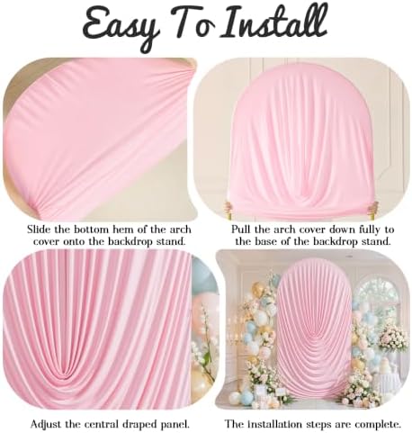 7.2FT Elegant Draped Arch Cover, Pink Wedding Arch Backdrop Cover, Stretchy Backdrop Arch Cover for Wedding, alternate view 5