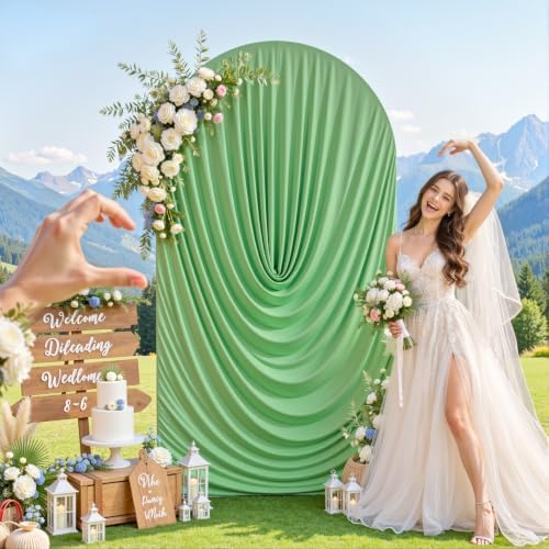 7.2FT Elegant Draped Arch Cover, Sage Green Wedding Arch Backdrop Cover, Stretchy Backdrop Arch Cover for, alternate view 2
