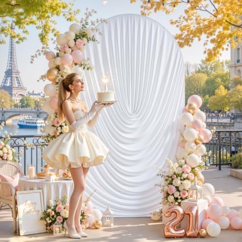 7.2FT Elegant Draped Arch Cover, White Wedding Arch Backdrop Cover, Stretchy Backdrop Arch Cover for Wedding, alternate view