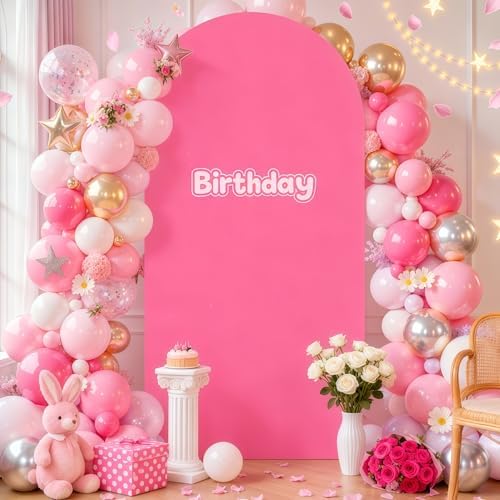 7.2FT Fuchsia Arch Backdrop Cover - Polyester Fitted Wedding Arch Stand Covers Round Top Chiara Arch Backdrop
