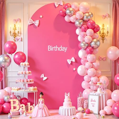 7.2FT Fuchsia Arch Backdrop Cover - Polyester Fitted Wedding Arch Stand Covers Round Top Chiara Arch Backdrop, alternate view