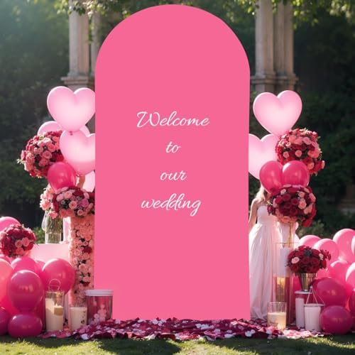 7.2FT Fuchsia Arch Backdrop Cover - Polyester Fitted Wedding Arch Stand Covers Round Top Chiara Arch Backdrop, alternate view