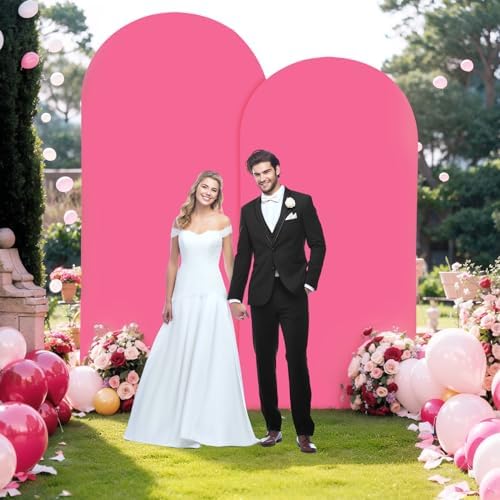 7.2FT Fuchsia Arch Backdrop Cover - Polyester Fitted Wedding Arch Stand Covers Round Top Chiara Arch Backdrop, alternate view