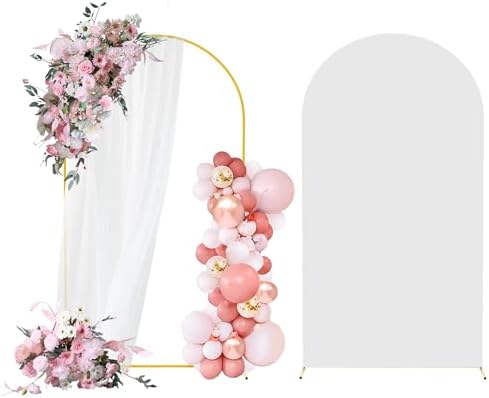 7.2FT Gold Metal Arch Backdrop Stand and White Arch Cover Set