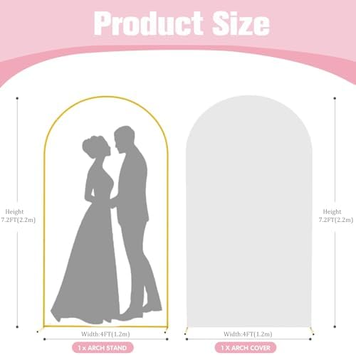 7.2FT Gold Metal Arch Backdrop Stand and White Arch Cover Set, alternate view 3