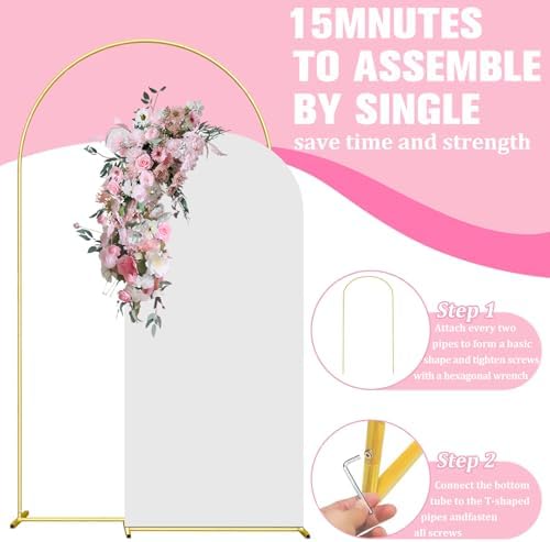 7.2FT Gold Metal Arch Backdrop Stand and White Arch Cover Set, alternate view 6