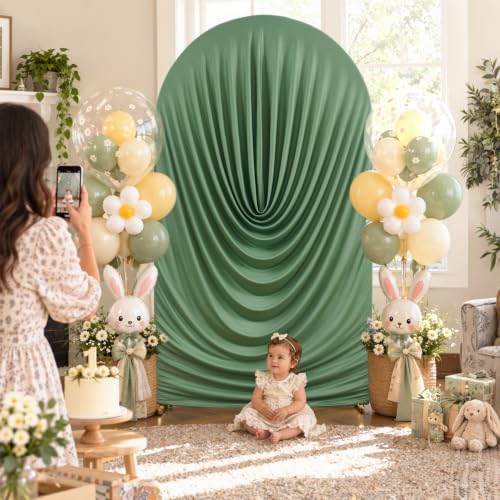 7.2FT Green Arch Backdrop Cover Spandex Fitted Chiara Round Top Event Decor in 7.2FT in Green, alternate view 2