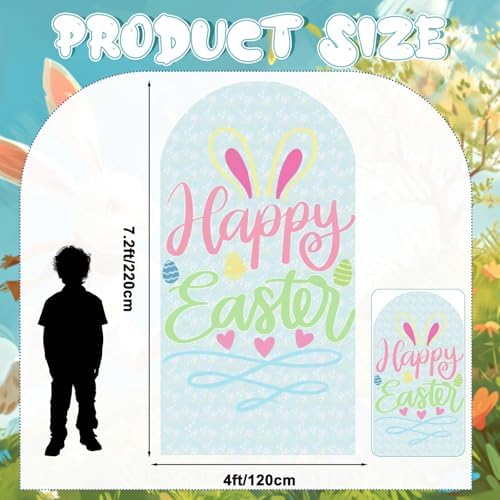 7.2ft Happy Easter Party Decorations Easter Arch Backdrop Cover Pastel Spring Spandex Fitted Arch Stand Covers, alternate