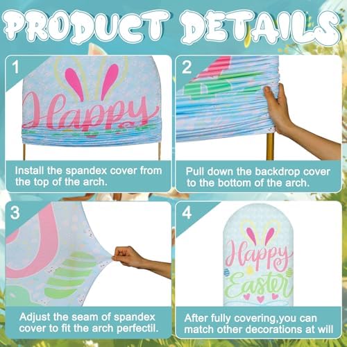7.2ft Happy Easter Party Decorations Easter Arch Backdrop Cover Pastel Spring Spandex Fitted Arch Stand Covers, alternate