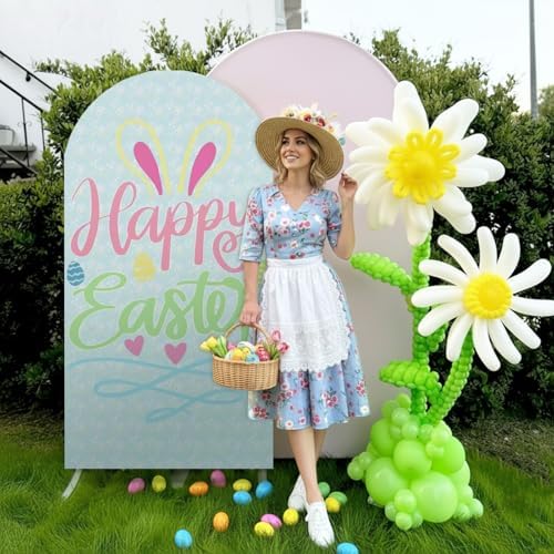 7.2ft Happy Easter Party Decorations Easter Arch Backdrop Cover Pastel Spring Spandex Fitted Arch Stand Covers, alternate