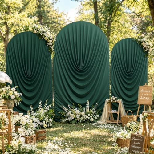 7.2FT Hunter Green Arch Backdrop Cover Spandex Fitted Round Top Event Decor in 7.2FT in Hunter Green, alternate view 6