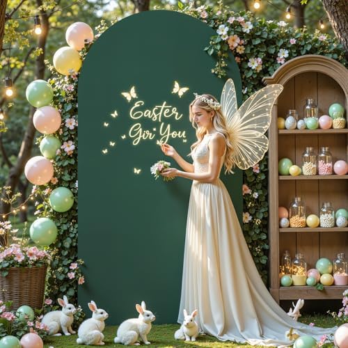 7.2FT Hunter Green Arch Backdrop Cover, Spandex Fitted Wedding Arch Stand Covers 2-Sided Round Top Chiara Arch, alternate