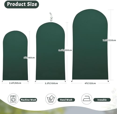 7.2FT Hunter Green Arch Cover - Polyester Fitted Wedding Arch Stand Covers Round Top Chiara Arch Backdrop Cover, alternate