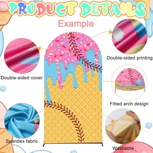 7.2ft Ice Cream Drip Baseball Arch Backdrop Cover Party Decor in 7.2 ft in Ice Cream Drip Baseball, alternate view 4