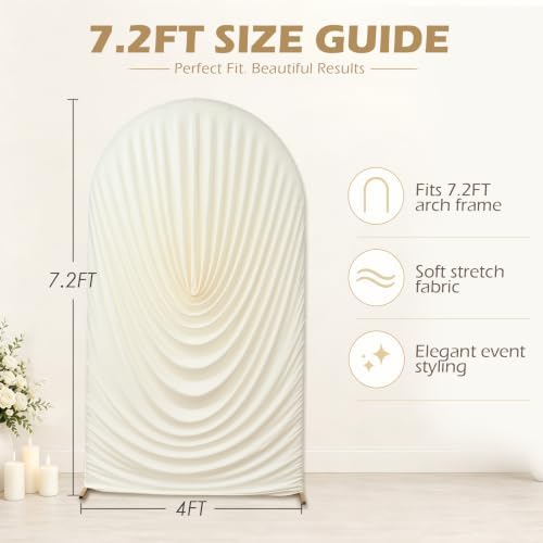 7.2FT Ivory Arch Backdrop Cover Spandex Fitted Chiara Round Top Event Decor, alternate view 3