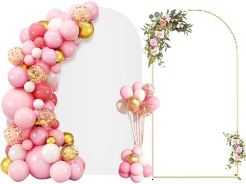 7.2FT Metal Arch Backdrop Stand and Cover Set, Gold Wedding Backdrop Arch Stand with Cover, Balloon Arch Stand