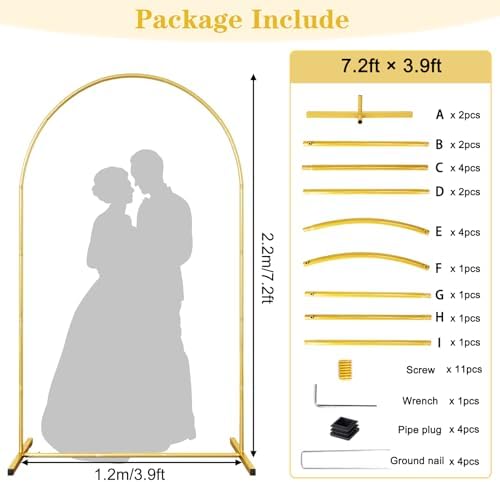7.2FT Metal Arch Backdrop Stand, Gold Wedding Balloon Arch Stand in 7.2FT in Gold, alternate view 2