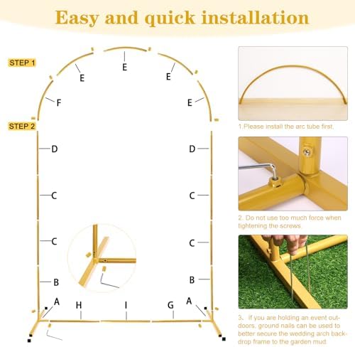 7.2FT Metal Arch Backdrop Stand, Gold Wedding Balloon Arch Stand in 7.2FT in Gold, alternate view 5
