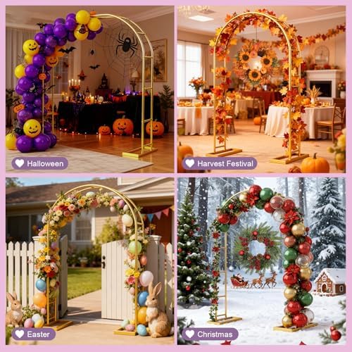 7.2FT Metal Halloween Archway Backdrop Stand Gold Arbor Frame with Base, alternate view 3